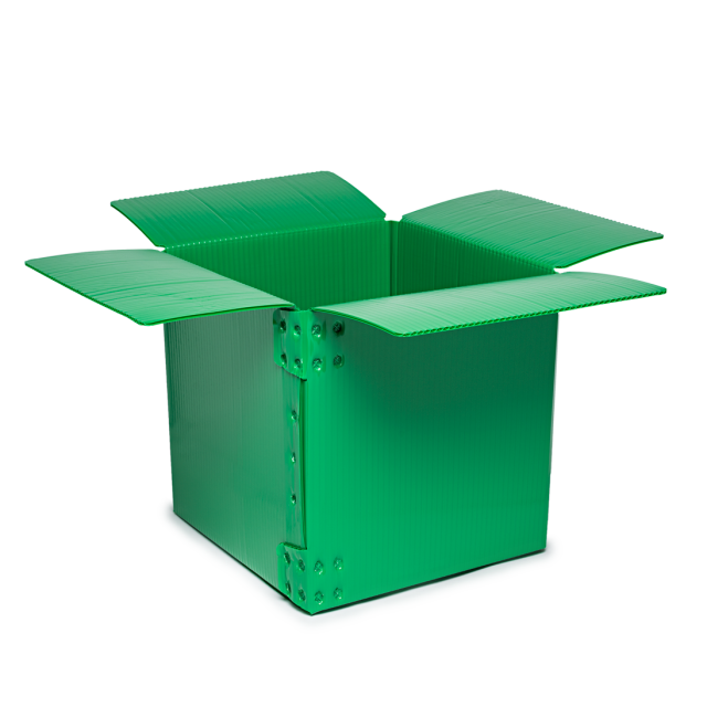 green corrugated plastic shipping box