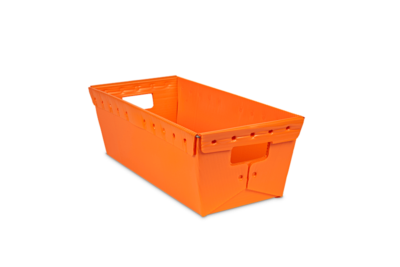 long orange corrugated plastic warehouse tote