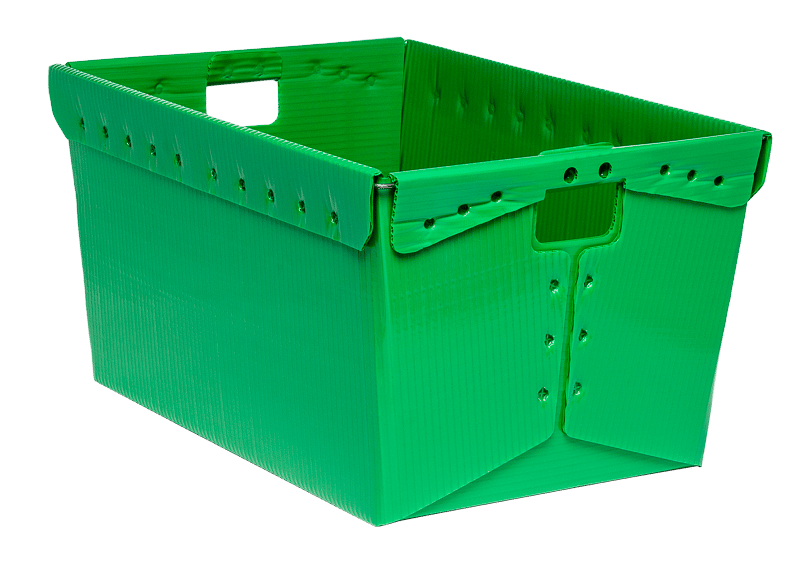 green corrugated plastic warehouse tote