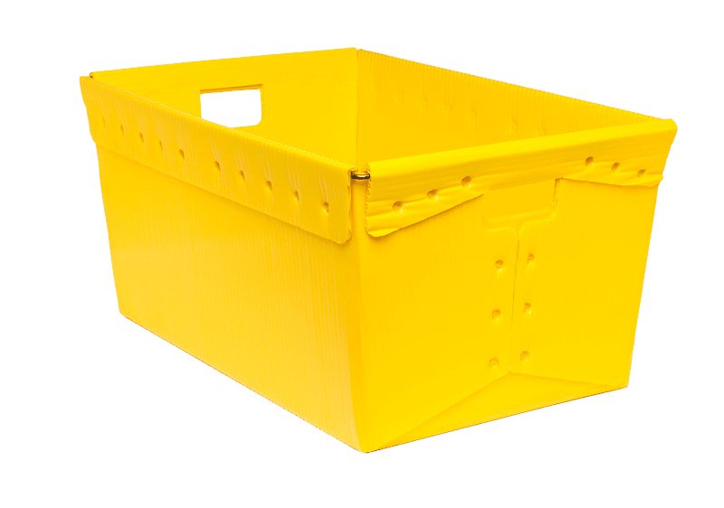 yellow corrugated plastic warehouse tote