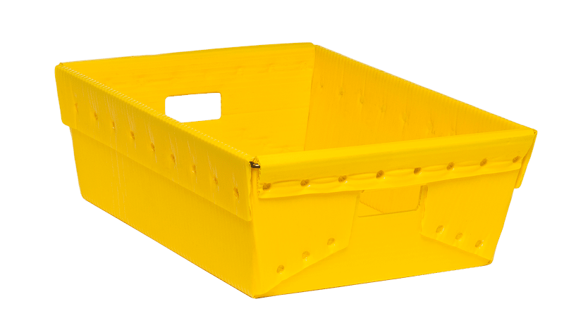 yellow corrugated plastic bin
