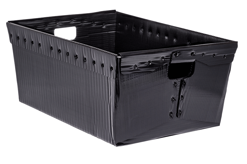 short black corrugated plastic warehouse tote