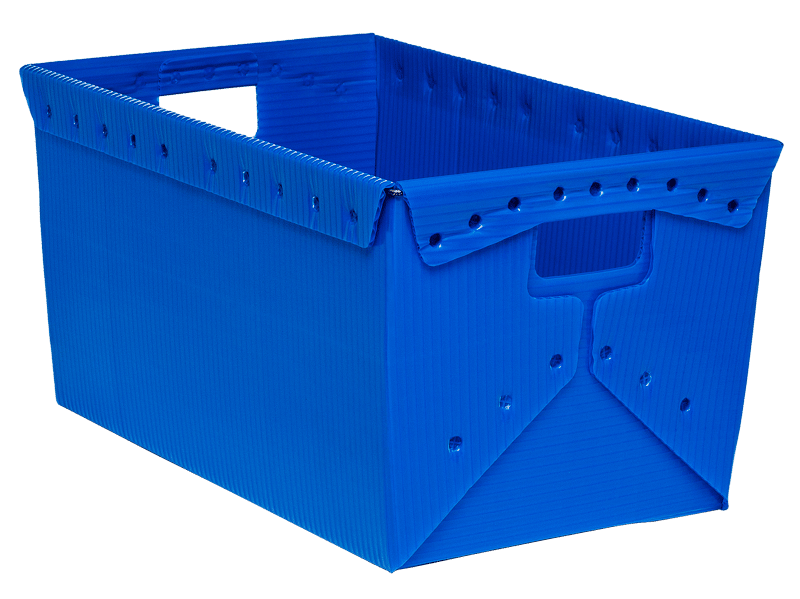 blue corrugated plastic warehouse tote