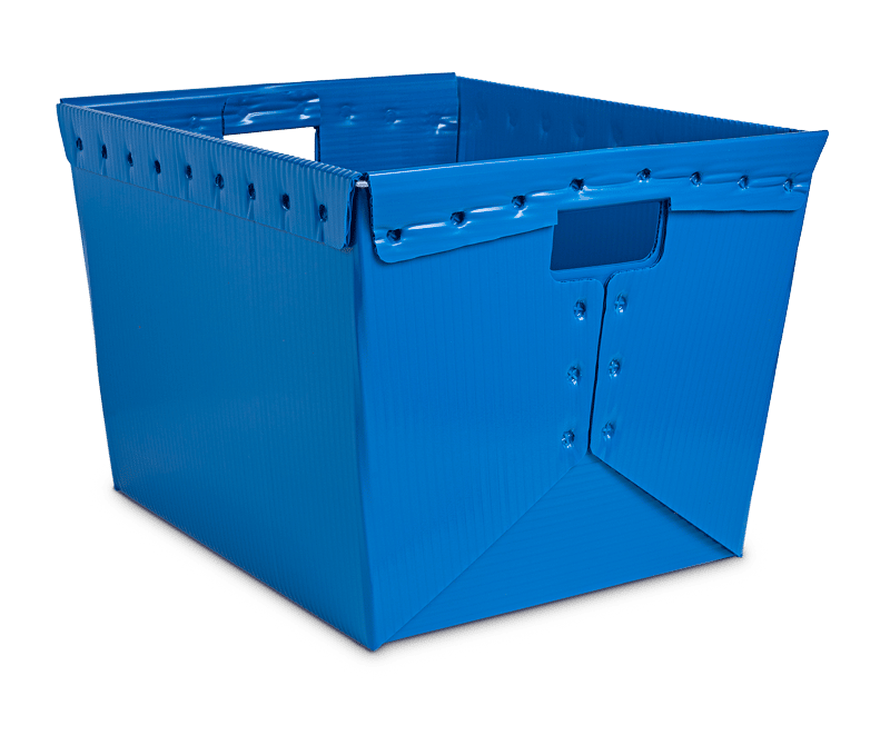 large blue corrugated plastic warehouse tote