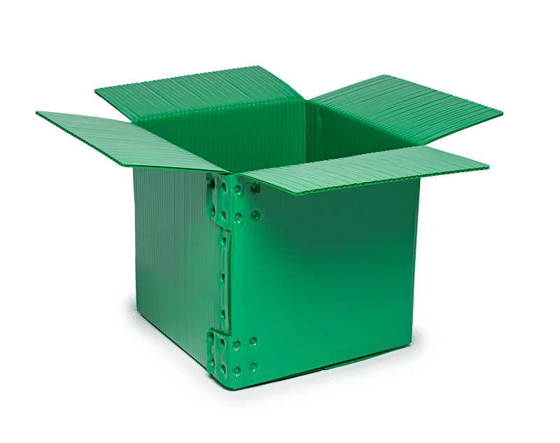 green corrugated plastic boxes
