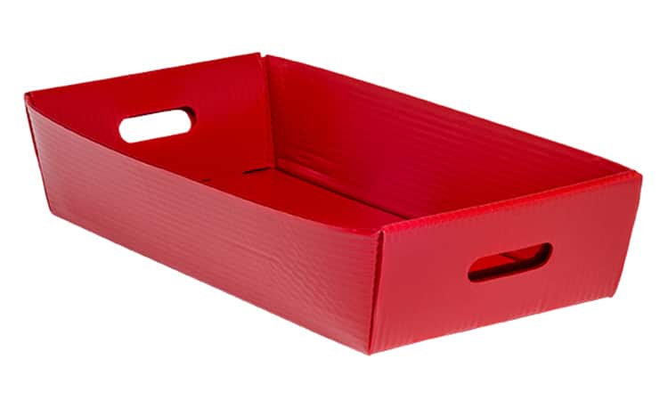long red corrugated plastic tray with handles