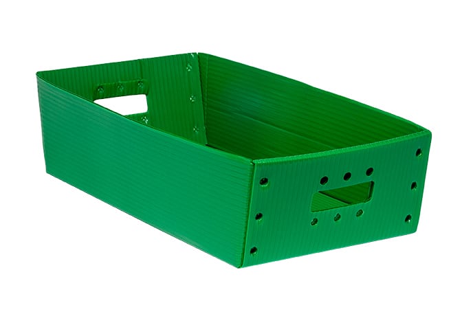 green corrugated plastic tray with handles