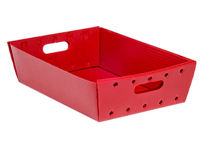 short red corrugated plastic tray with handles