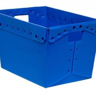 blue corrugated plastic tote with handles