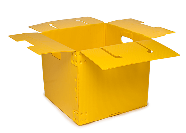 yellow corrugated plastic box